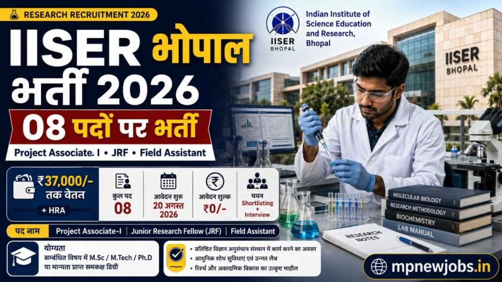 IISER Recruitment 2026: IISER भोपाल में प्रोजेक्ट एसोसिएट सहित 08 पदों पर भर्ती, यहाँ से आवेदन फॉर्म