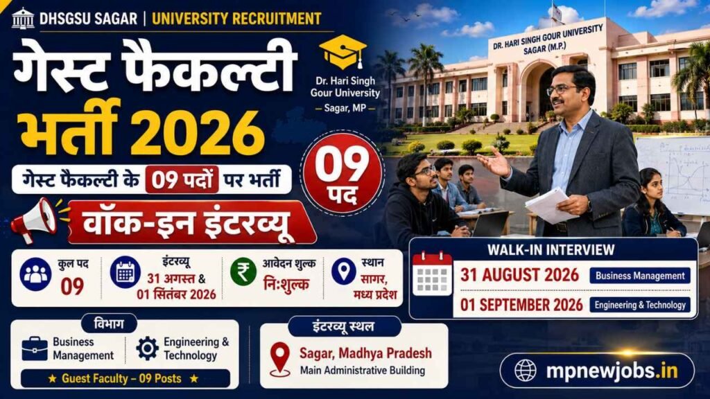 MP DHSGSU Guest Faculty Recruitment 2026: डॉ. हरीसिंह गौर विश्वविद्यालय में वॉक-इन इंटरव्यू से पाए नौकरी