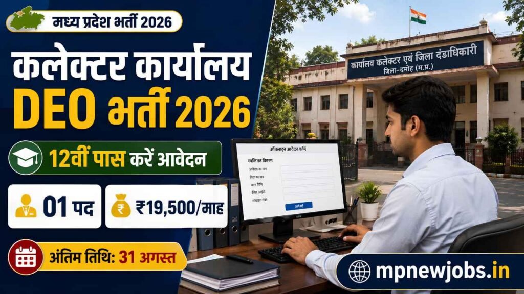 MP District Collector Office DEO Recruitment 2026: एमपी कलेक्टर कार्यालय DEO भर्ती, कक्षा 12वीं पास करें आवेदन