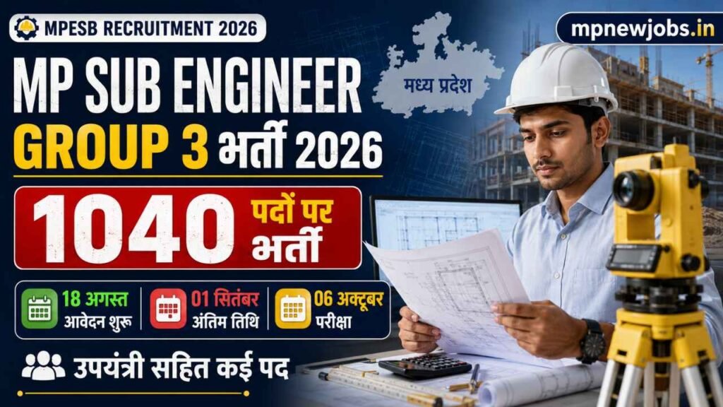 MP Sub Engineer Group 3 Recruitment 2026: मध्य प्रदेश समूह 3 उपयंत्री भर्ती के लिए 18 अगस्त से आवेदन शुरू